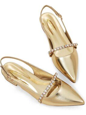 Women's Slingback Flats with Rhinestone Pointed Toe Flats Gold Dressy Shoes